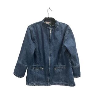 NorthStyle Vintage Plaid Flannel Lined Denim Jacket Zip Pocket Large L EUC